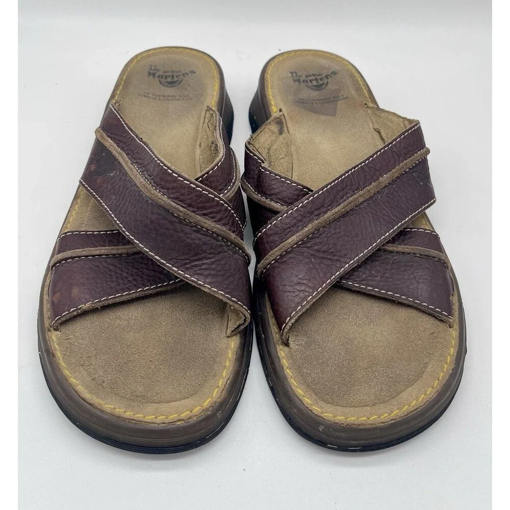 Vintage Doc Martens Brown Leather Criss Cross Slip On Sandal Size 7 #8A53 Dr.